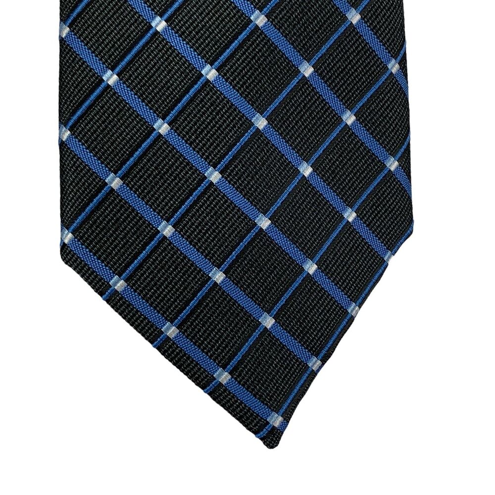 Nautica Mens Harland Grid Slim Neck Tie Navy Blue Black 3"